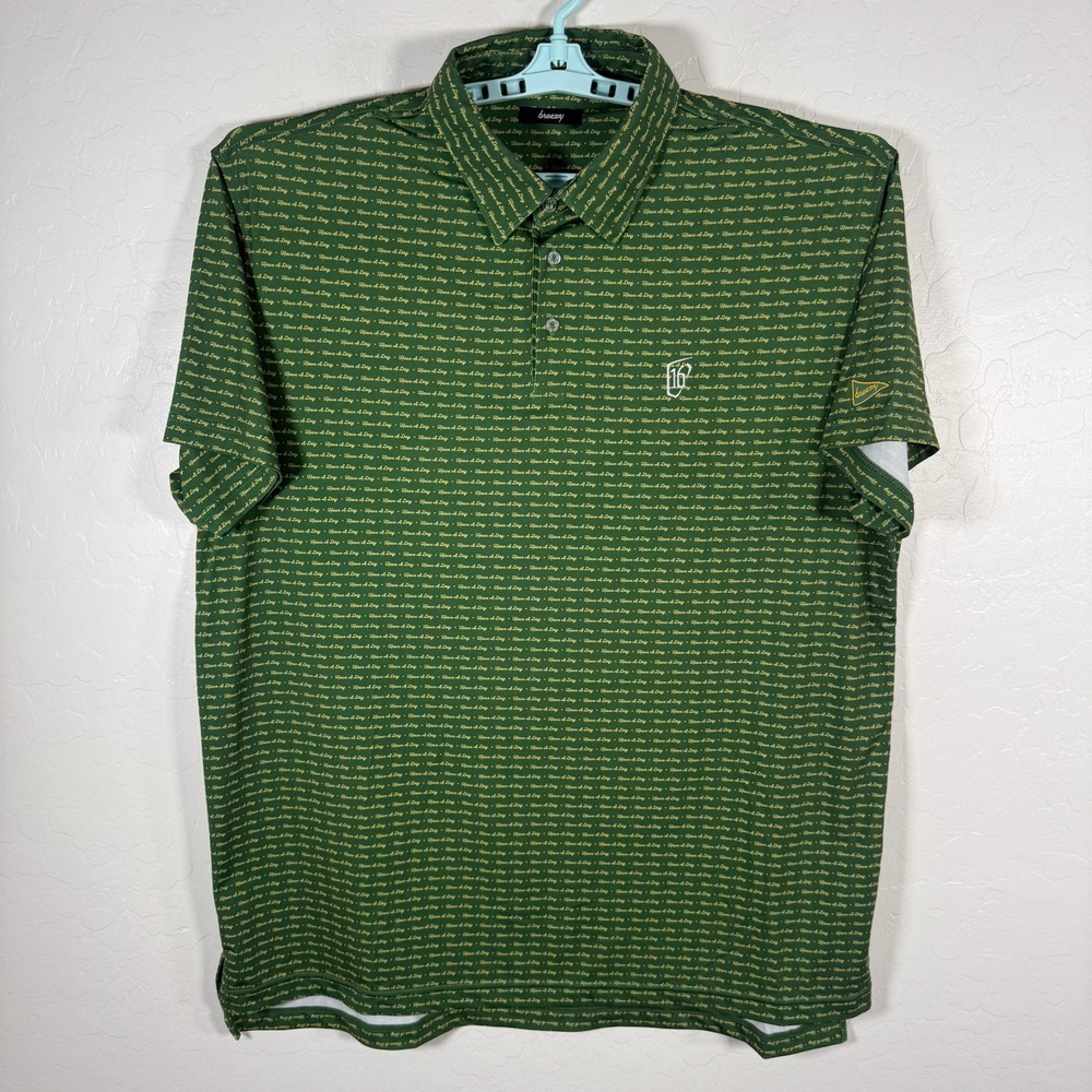 Breezy Golf Polo Shirt Mens 2XL Green Have A Day All Over Print Short Sleeve Tee